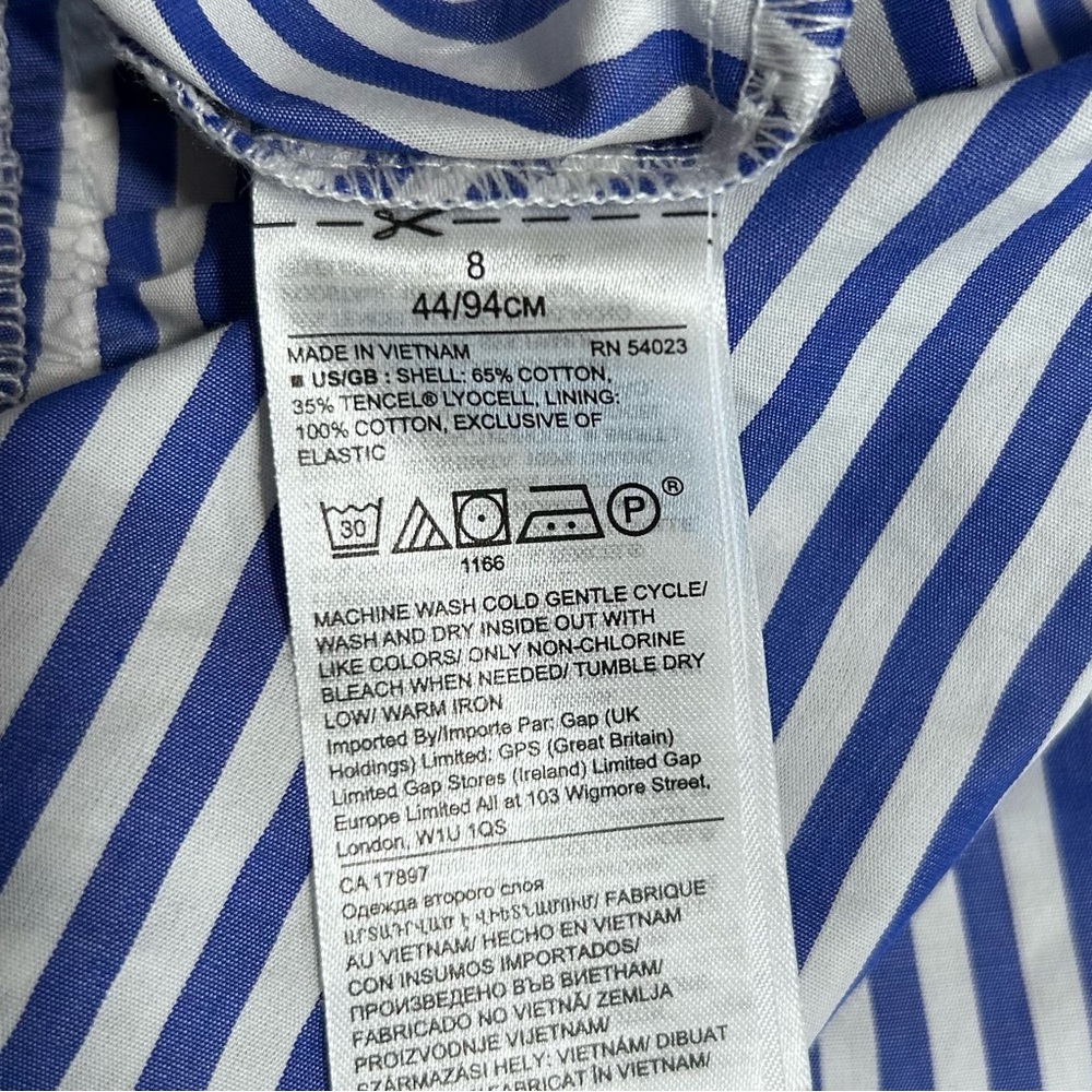 Coastal Nautical Striped Dropped Waist Tiered Ruffle Hi Lo Dress Sz 8 - Picture 8 of 8